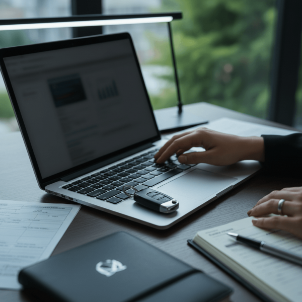 Professionnel automobile utilisant logiciel DMS centralisé pour gestion administrative véhicules d'occasion