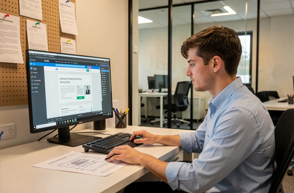 Développeur web de l'agence Pragmea travaillant sur une interface de site web à Lille
